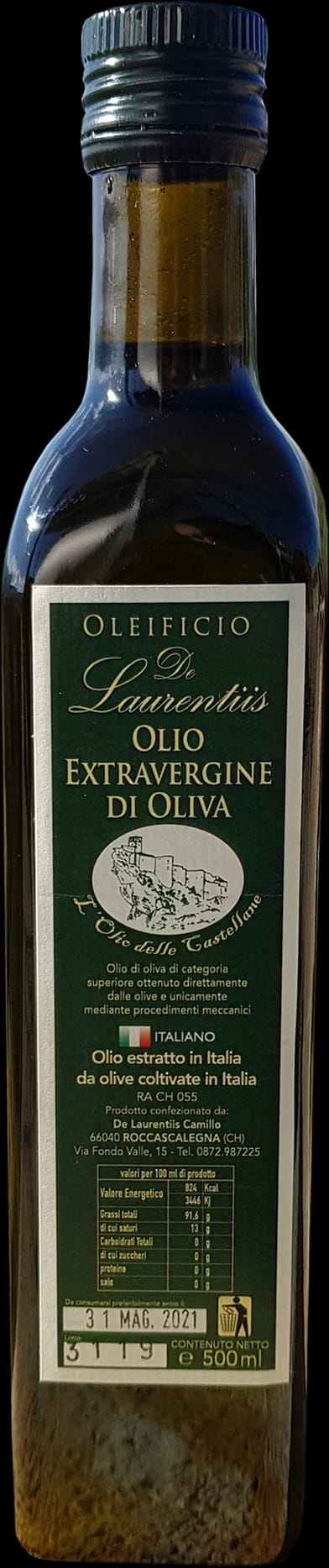 Bottiglia da 500 ml di olio extravergine di oliva De Laurentiis