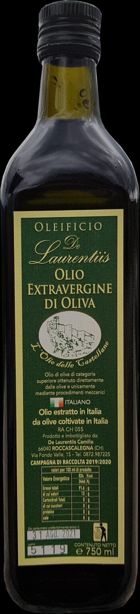Bottiglia da 750 ml di olio extravergine di oliva De Laurentiis